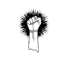 hands clenched into a fist up in excitement black and white vector illustration