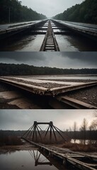 Collapsed bridges and infrastructure after a flood