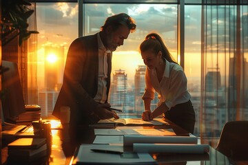 The boss signs an agreement with the employee in the office