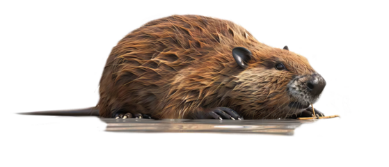 Beaver gathering materials for its dam construction isolate on transparent background, cutout, png