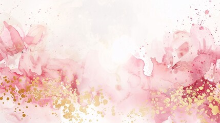 Fototapeta na wymiar Pastel pink and gold abstract floral watercolor on a white background, hand-painted style