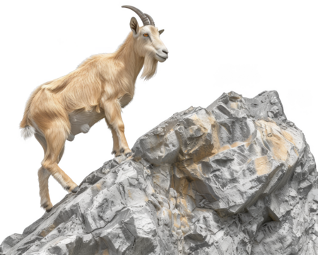 Mountain goat skillfully navigating steep rocky terrain isolate on transparent background, cutout, png