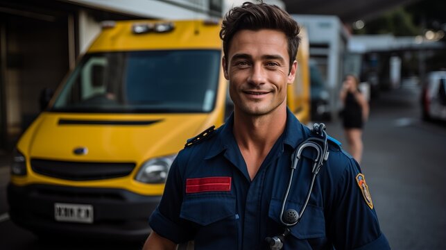 Paramedic with a Stethoscope Around His Neck