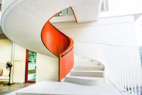 Spiral steel staircase circular staircase decoration interior,modern outdoor spiral stair way in office,architecture design and interior concept..