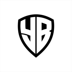 YB monogram logo with bold letters shield shape with black and white color design