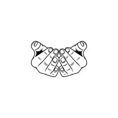 both hands look up in prayer muslim black and white vector illustration