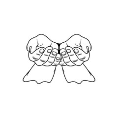both hands look up to the front black and white vector illustration