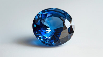 Fototapeta premium Gemstone,Shiny blue sapphire on white background, bright light shiny luxury blue sapphire on white background. A close-up of the king of gemstones, a large shiny that shines brightly. For Jewelry. 