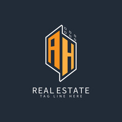 AH initial monogram logo for real estate with home shape creative design.	
