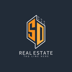SD initial monogram logo for real estate with home shape creative design.	
