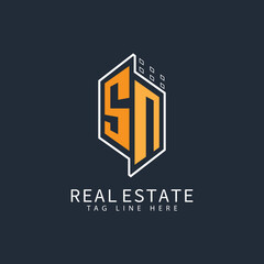 SN initial monogram logo for real estate with home shape creative design.	
