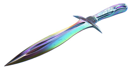 Obraz na płótnie Canvas A colorful, iridescent knife with a detailed hilt, isolated on a white background
