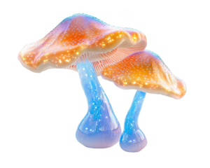 Gradient color of fungi bioluminescent mushrooms with a soft sparkle isolate on transparent background, png, cutout