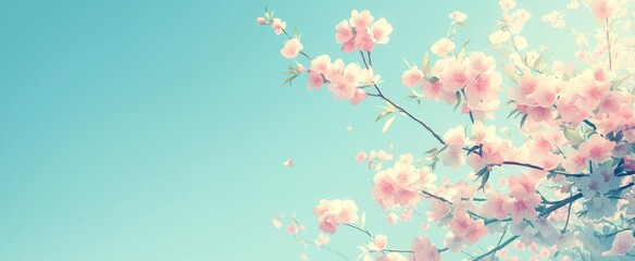 Natural floral background of pink and white flowers with pastel colors. Banner background with copy space.
