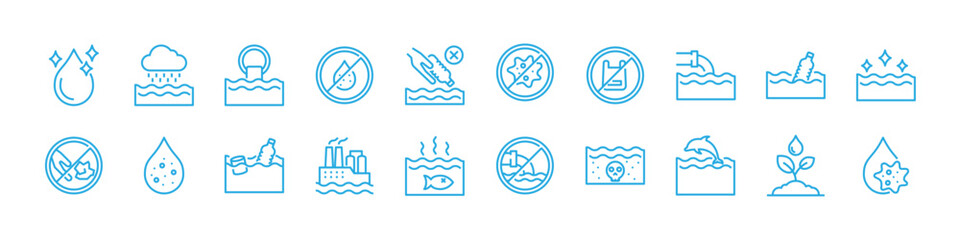 set of water icons, water pollution, environment - obrazy, fototapety, plakaty