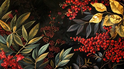 Paintings of Plants, Flowers, and Golden Grain. Oil on Canvas