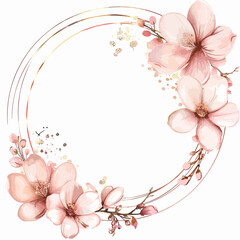 Fototapeta na wymiar a circular frame with pink flowers on a white background