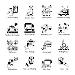 Ride Sharing and Transportation Glyph Icons


