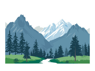 Fototapeta premium mountain scene landscape silhouette panorama sunset vector illustration nature background