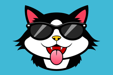 the jolly cat with black sunglasses shows her tongue