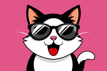 the jolly cat with black sunglasses shows her tongue