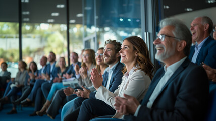Happy group of businesspeople during presentation