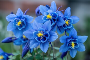 Beautiful Colorado Blue Columbine flowers at full bloom in the Spring