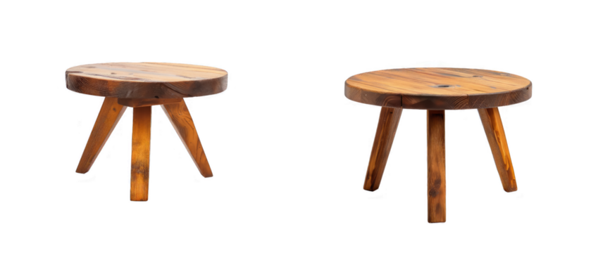 Two wooden tables with legs are shown on a white background