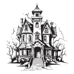Naklejka premium Haunted House Hand Drawn Sketch Vector Illustration Halloween