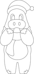 Hippo Christmas Scarf Animal Vector Graphic Art Illustration