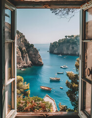 Mediterranean paradise through a window during the vacations