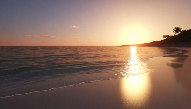 3d model Serene sunset over a calm beach coastal s