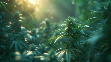 Fototapeta na wymiar growing green cannabis closeup background