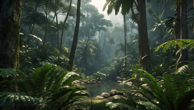 A photo of a jungle with green plants and trees.

