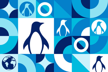 World Penguin Day. April 25. Seamless geometric pattern. Template for background, banner, card, poster. Vector EPS10 illustration.