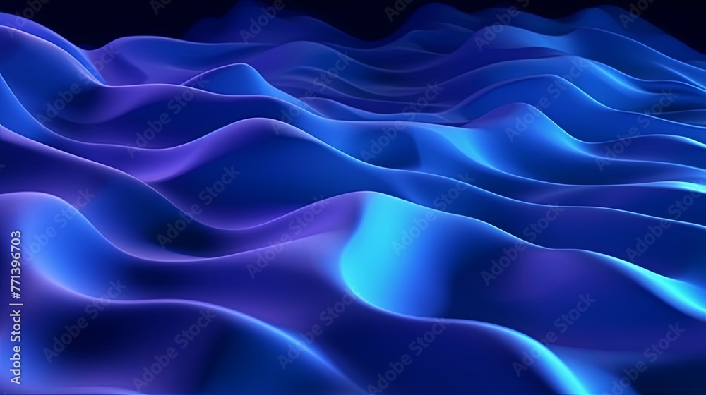 Wall mural abstract wave of digital weave lines connecting network dots and dark background . modern 3d mesh pa