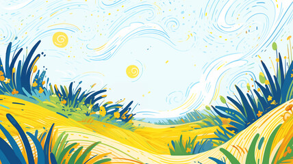 Fototapeta na wymiar Cartoon beautiful abstract art spring meadow landscape illustration 