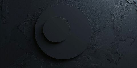 Minimalist Background with Embossed Circle. Black Surface with Raised 3D Shape. 3D Render - obrazy, fototapety, plakaty