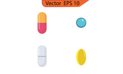 Pill icon set, medicament symbol, medical design element. Capsules for graphics. Mockup. Medical and Healthcare Concept. Top View.