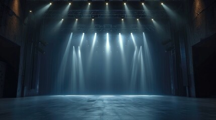 Set Background. Spotlight Illuminating Empty Stage with Dramatic Theatre Setting - obrazy, fototapety, plakaty
