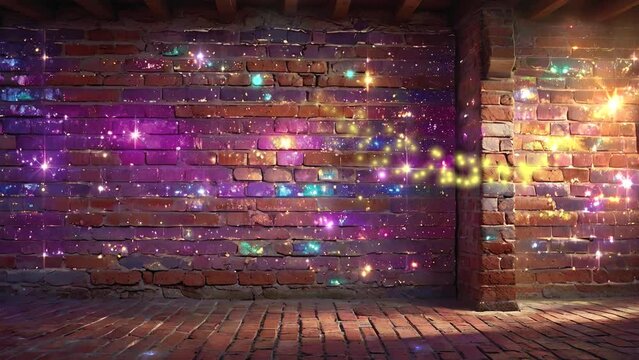 Experience the cozy vibes of fall with this 4k looping autumn background video featuring a brick wall illuminated by vibrant light decorations.