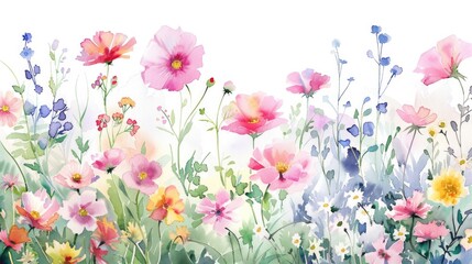 Obraz na płótnie Canvas Garden Of Flowers. Pink Watercolor Floral Arrangement for Summer Illustration