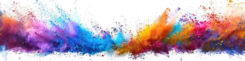 Colorful Background Abstract. Rainbow Holi Paint Explosion in Panoramic View - obrazy, fototapety, plakaty