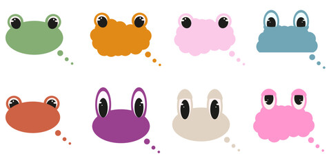 Geometric Frame set with funny Eyes. Blank animal silhouette Textbox Shape collection. Funky Speech Balloons design kit. Vector illustration can used web and social media design. EPS 10	