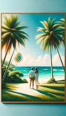 Tropical Beach Romance Serene Landscape Couple - obrazy, fototapety, plakaty