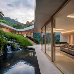beautiful modern architect house with different floors located in a mountain 