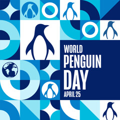 World Penguin Day. April 25. Holiday concept. Template for background, banner, card, poster with text inscription. Vector EPS10 illustration.