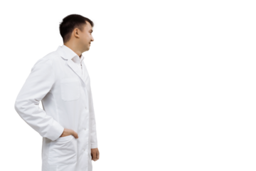 Healthcare and medical concept - young male doctor wearing lab coat