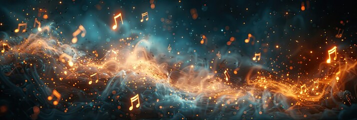 Abstract magical musical notes floating - obrazy, fototapety, plakaty