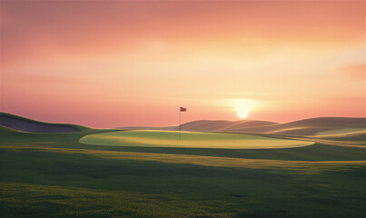  feature a serene golf course at sunrise, showing a clear sky, and well-manicured fairways , the images start a new journey in golf. 